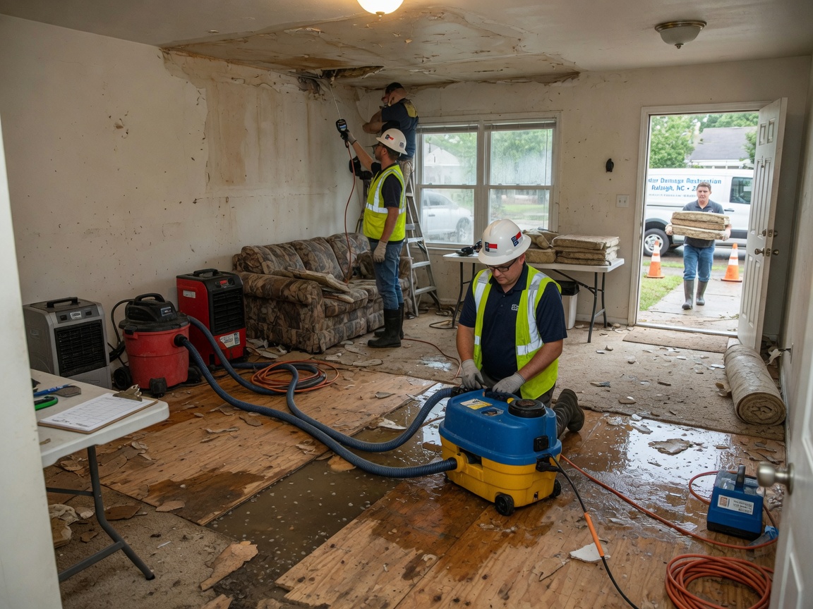 water damage restoration work by Triangle Restoration and Carpet Care in Raleigh, NC